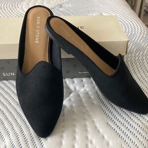 Sun + Stone Black Pointed-Toe Slip-On Mules